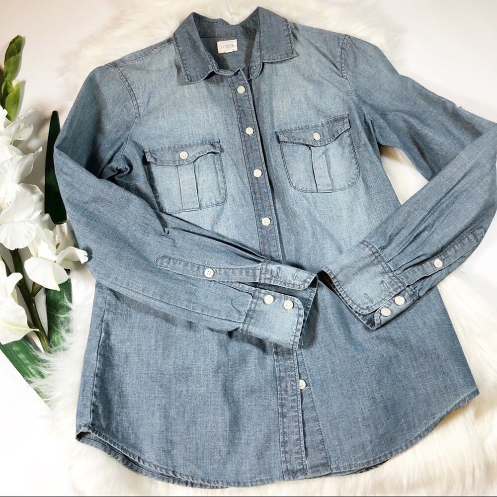 J. Crew Light Wash Denim Button-Down Shirt - Picture 2 of 7